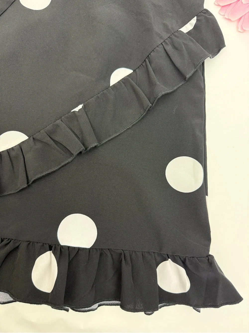 SNDYS. Morocco Mini Dress Black White Polka Dot Front Tie Cutout - Picture 10 of 16